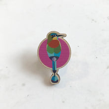 Load image into Gallery viewer, Wooden Pin Badge - Turquoise-Browed Motmot
