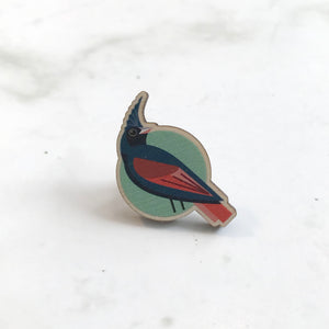 Wooden Pin Badge - Crested Bunting
