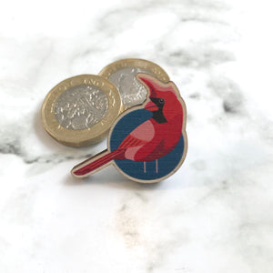 Wooden Pin Badge - Northern Cardinal