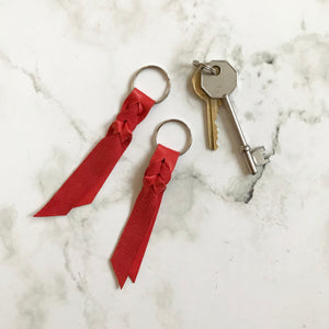 Coral Red Leather Keyring