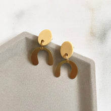 Load image into Gallery viewer, Yellow &amp; Gold Dangly U-shape Earrings
