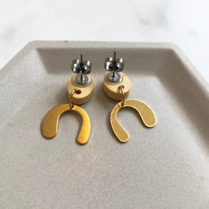 Yellow & Gold Dangly U-shape Earrings