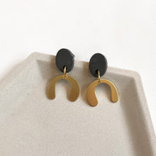 Load image into Gallery viewer, Charcoal Grey &amp; Gold Dangly U-shape Earrings
