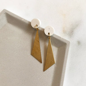 White & Gold Dangly Triangular Earrings