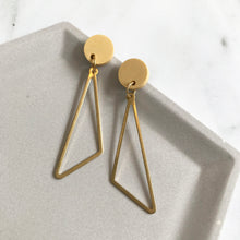 Load image into Gallery viewer, Yellow &amp; Gold Dangly Triangular Earrings
